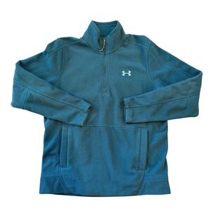Under Armour Men Medium Teal‎ Textured 1/4 Zip Fleece Pullover Kangaroo Pockets